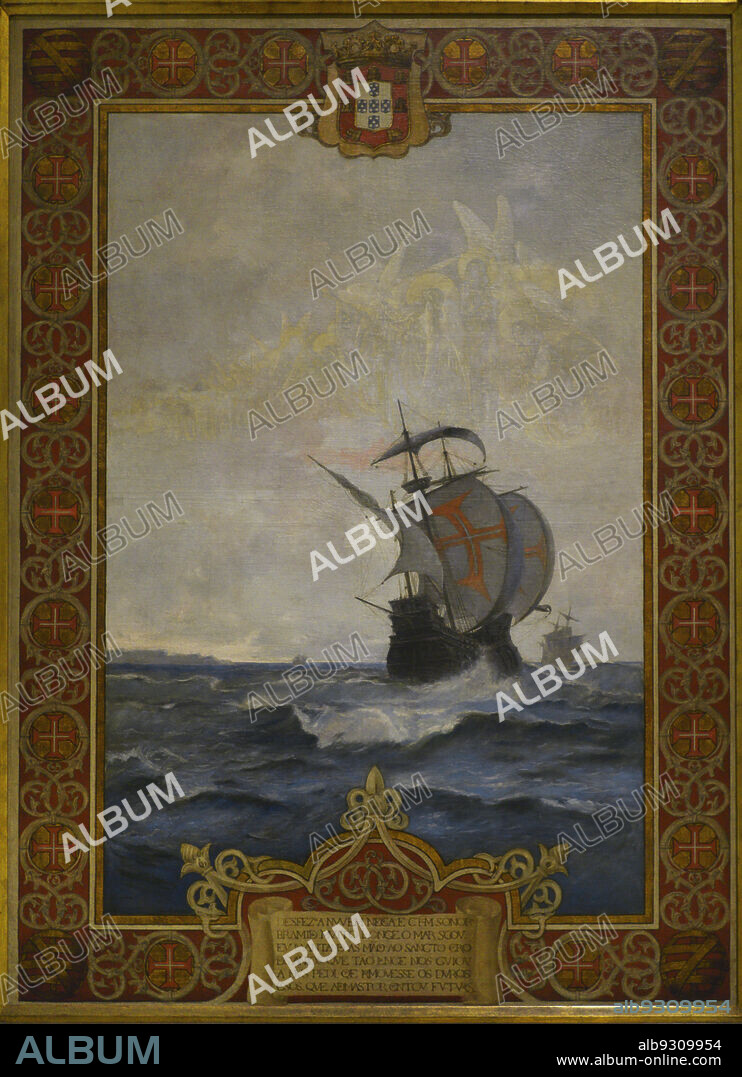 JOAO VAZ (1859-1931). PORTUGUESE ARTIST.. Portuguese Carrack from the 16th century. Oil on canvas by Joao Vaz (1859-1931). Maritime Museum. Lisbon, Portugal.