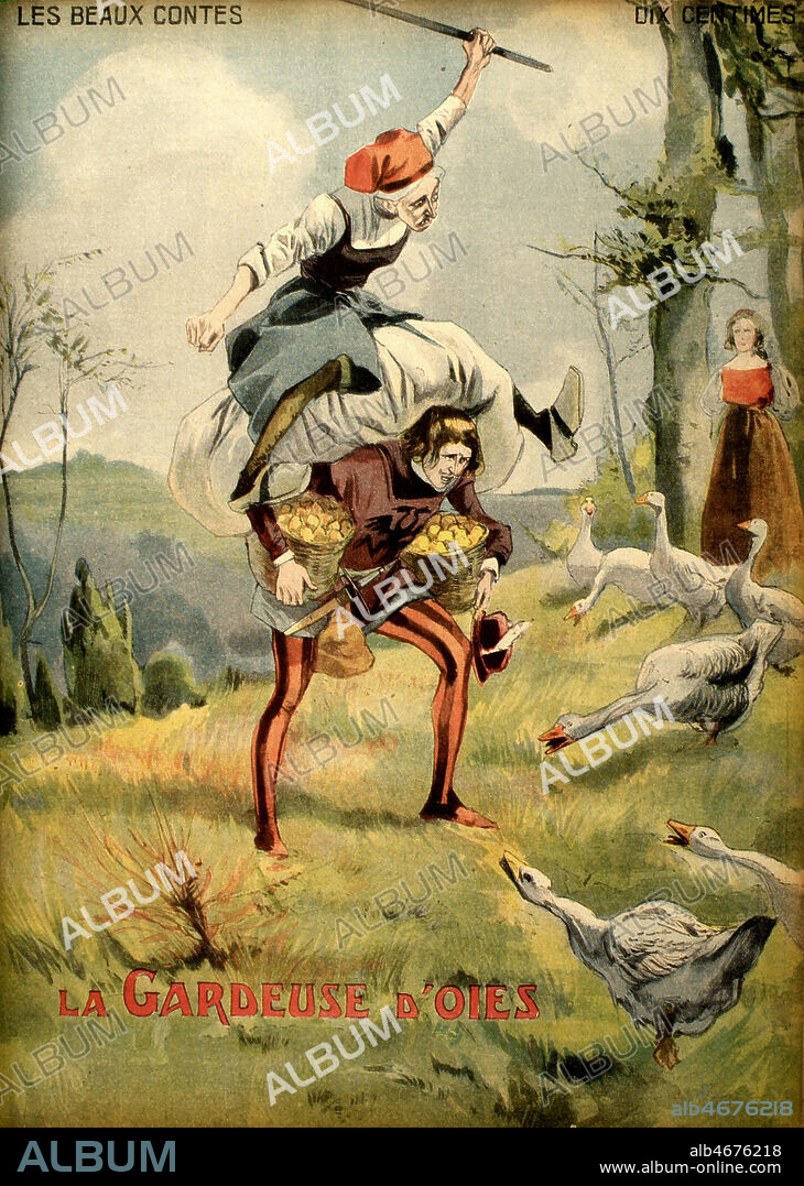 La gardeuse d'oies a la fontaine, Conte de Grimm. Illustration de Alfredo Vaccari (1877-1933) pour la Couverture de Revue pour enfants Les plus Beaux Contes, vers 1900-1910. Credit Collection Grob/Kharbine Tapabor.