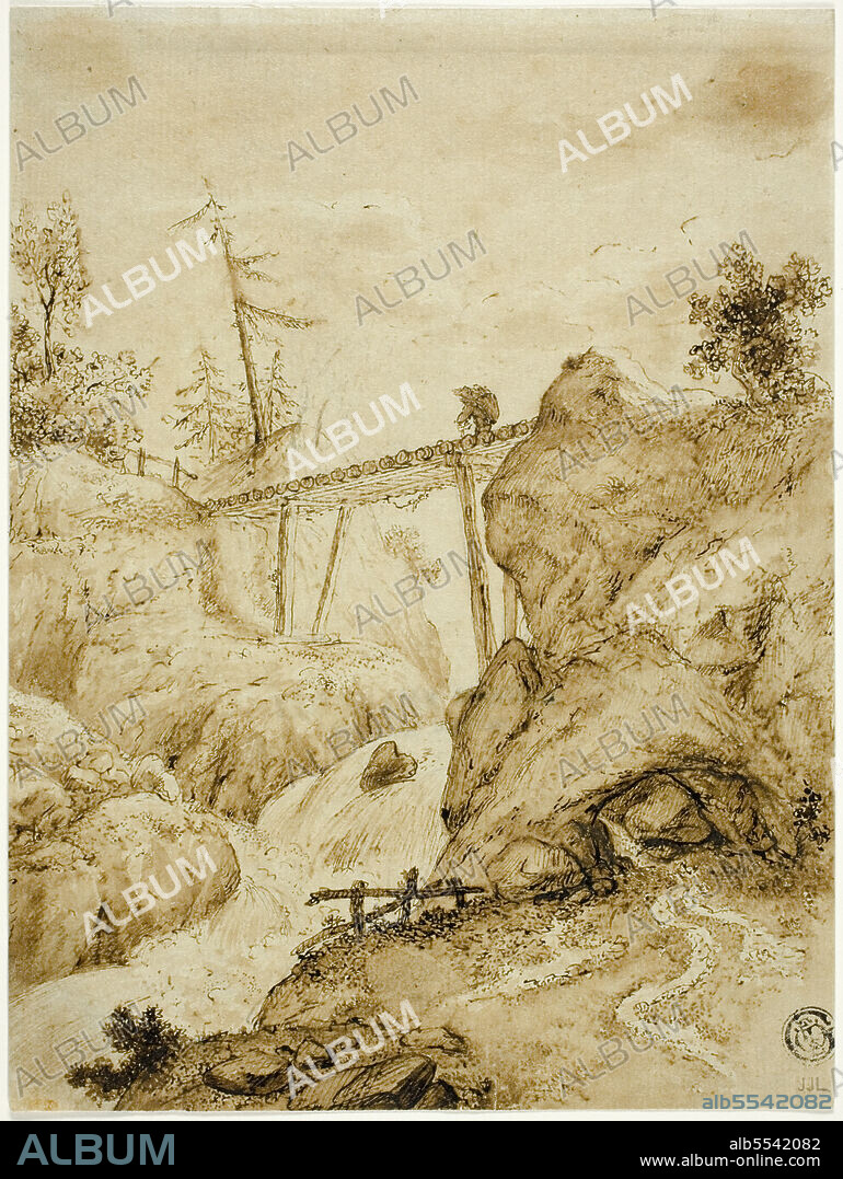 JAN VAN EYCK. Man Crossing Log Bridge over Torrent, n.d.