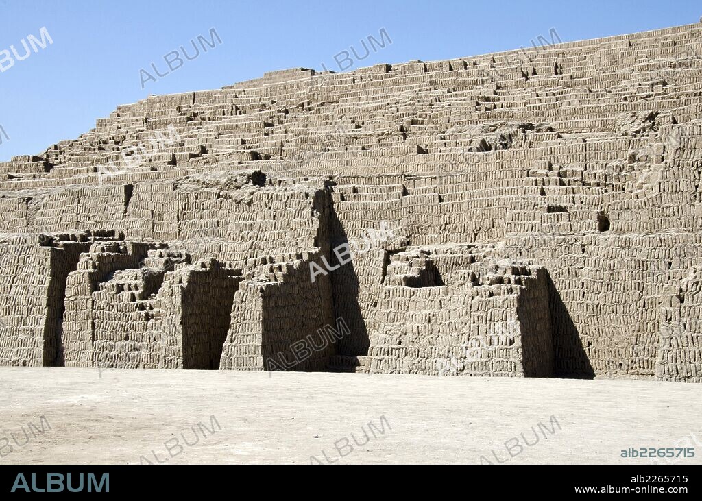 Huaca Pucllana. Lima culture 200 AD and 700 AD. Miraflores district. Lima city. Peru.Archaeological site.