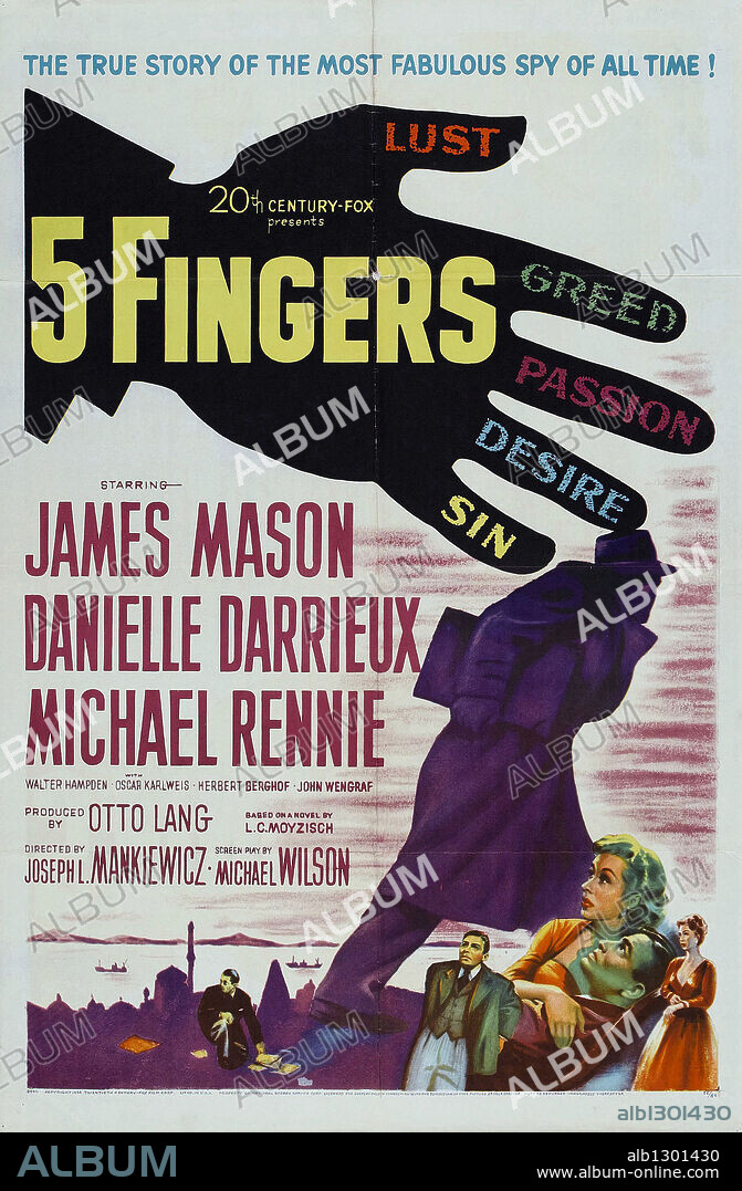 Poster of FIVE FINGERS, 1952 (5 FINGERS), directed by JOSEPH L. MANKIEWICZ. Copyright 20TH CENTURY FOX.