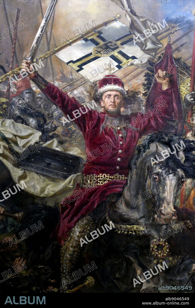 Vytautas (c. 1350 - October 27, 1430), also known as Vytautas the Great ('Witold Kiejstutowicz') from the 15th century onwards, was a ruler of the Grand Duchy of Lithuania, which chiefly encompassed the Lithuanians and Ruthenians.'. Detail from 'the battle of Grunwald' (Tannenberg) painted in 1878 by the Polish artist, Jan Alojzy Matejko (1838 - 1893). The Battle of Grunwald is a painting by Jan Matejko depicting the Battle of Grunwald and the victory of the allied Crown of the Kingdom of Poland and Grand Duchy of Lithuania over the Teutonic Order in 1410. The canvas dates to 1878 and is one of the most heroic representations of the history of Poland.