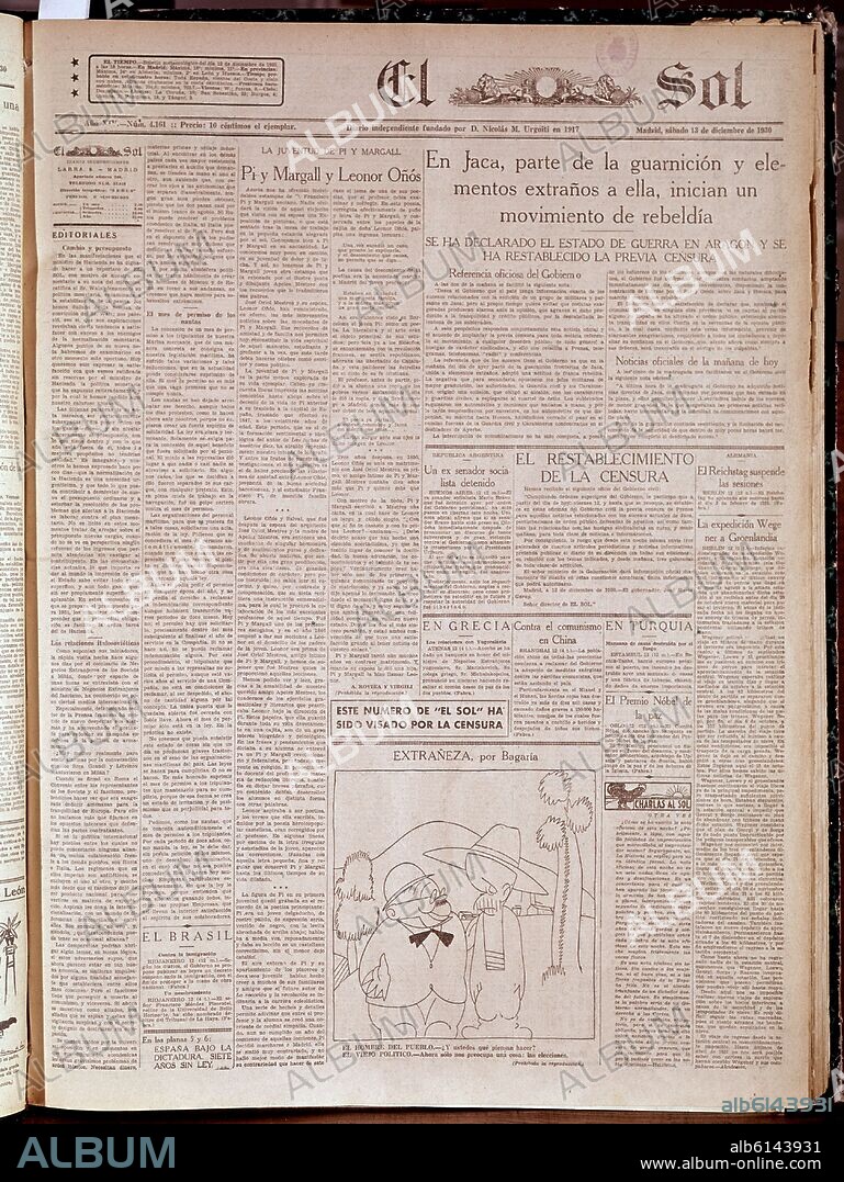 PERIODICO EL SOL - 1930 - "SUBLEVACION DE JACA".