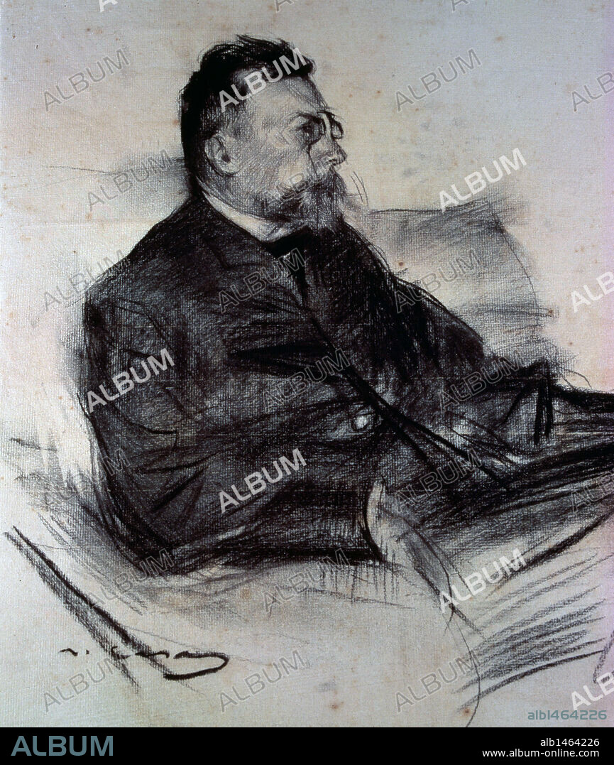 GUIMERA, ANGEL. ESCRITOR ESPAÑOL. SANTA CRUZ DE TENERIFE 1849-1924. DIBUJO DE RAMON CASAS. MUSEO ARTE MODERNO. BARCELONA.