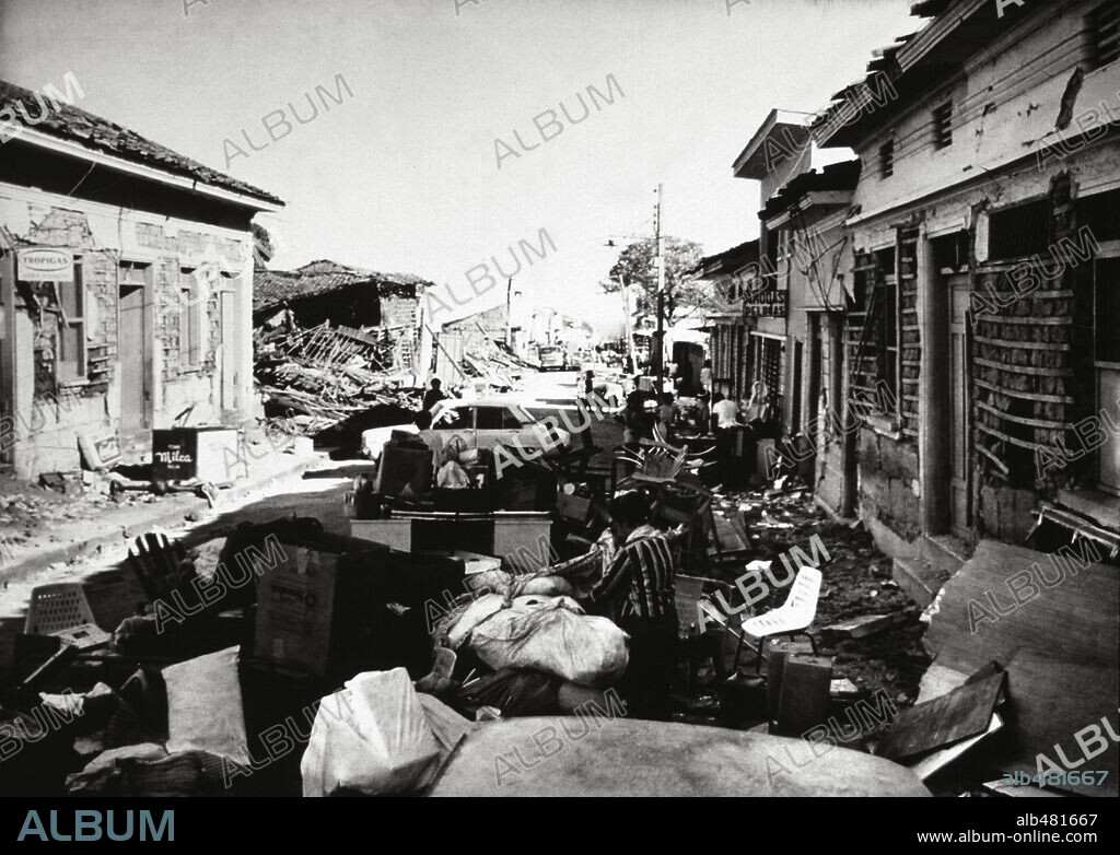 Earthquake damage leaves a city in ruins. Managua, Nicaragua, December 1972.