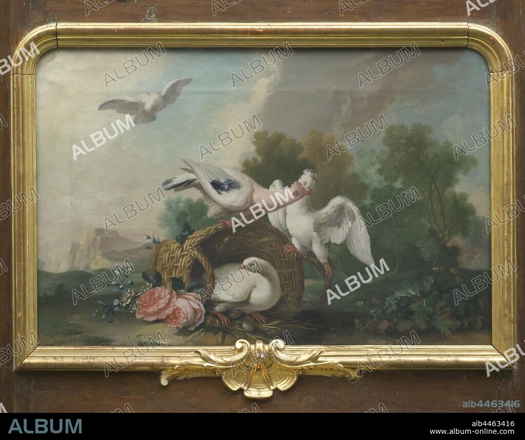 King Gustav III, Landscape with Pigeons, Landscape with pigeons, Decoration painting from Mälsåker castle, painting, landscape art, Gustav III of Sweden, oil on canvas, Height, 70 cm (27.5 inches), Width, 105 cm (41.3 inches).