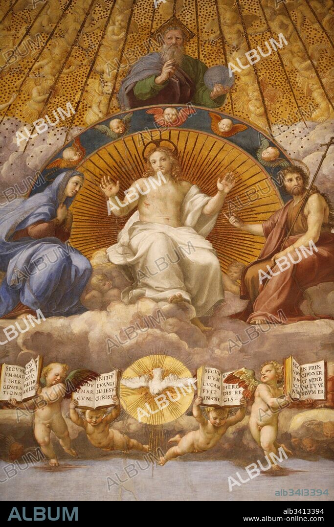 Painting of the Disputation over the Most Holy Sacrament, 1509-1510, Raphael, Room of the Segnatura, Vatican Museum.