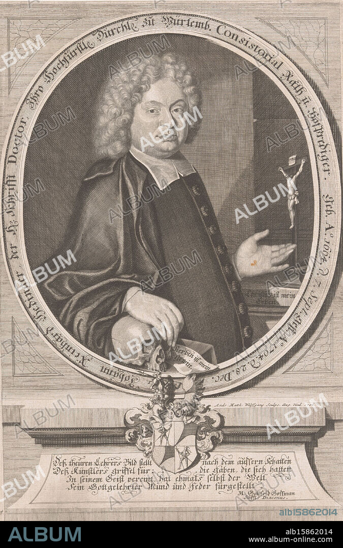Portrait of Reinhard Hedinger, print maker: Andreas Matthäus Wolfgang, Gottfrid Hoffmann, Augsburg, 1706, paper, engraving, height 305 mm × width 204 mm, print.