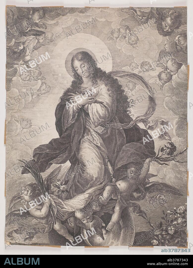 Juan Antonio Salvador Carmona (Grabador) (Autor de la obra original Cerezo, Mateo); Ángel Corradi (Vendedor) / 'La Inmaculada Concepción'. Hacia 1770. Talla dulce: aguafuerte y buril sobre papel verjurado.