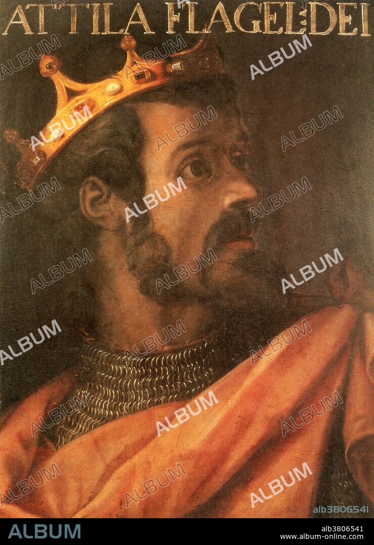 Called the Scourge of God (flagellum dei) by the Romans, Attila the Hun (born 406 AD) was king and general of the Hun empire from A.D. 433 to 453. Attila's first order of affairs was to unite his subjects for the purpose of creating one of the most formidable and feared armies Asia had ever seen. In 441 Attila's Huns attacked the Eastern Roman Empire. The success of this invasion emboldened Attila to continue his westward expansion. Passing unhindered through Austria and Germany, Attila plundered and devastated all in his path. In 451, having suffered a setback on the Plains of Chalons, by the allied Romans and Visigoths, Attila turned his attention to Italy. After having laid waste to Aquileia and many Lombard cities in 452, the Scourge of God met Pope Leo I who dissuaded him from sacking Rome. On the night of his wedding Attila passed out flat on his back and had a massive nosebleed which caused him to choke on his own blood.