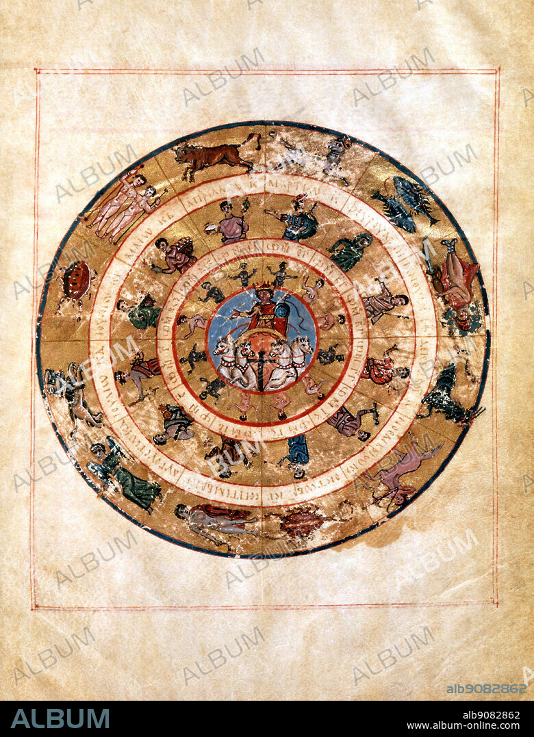 Astrology by Katina - The sun is his chariot and the signs of the zodiac are shown on this Byzantine illustration (AD820) to Ptolemy's treatise on astrology, the Tetrabiblos.. ©TopFoto.
