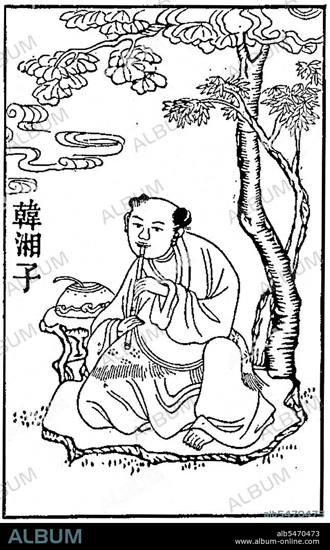 The Eight Immortals (Chinese: Baxian; Pa-hsien) are a group of legendary 'xian' (immortals; transcendents; fairies) in Chinese mythology. Each Immortal's power can give life or destroy evil. Most of them are said to have been born in the Tang Dynasty or Song Dynasty. They are revered in Daoism (Taoism) and are also a popular element in secular Chinese culture. They are said to live on a group of five islands in the Bohai Sea which includes Penglai Mountain-Island. The Immortals are: 1. Immortal Woman He (He Xiangu)<br/><br/> 2. Royal Uncle Cao (Cao Guojiu)<br/><br/> 3. Iron-Crutch Li (Tieguai Li)<br/><br/> 4. Lan Caihe<br/><br/> 5. Lu Dongbin, (leader) 6. Philosopher Han Xiang (Han Xiang Zi)<br/><br/> 7.  Elder Zhang Guo (Zhang Guo Lao)<br/><br/> 8. Han Zhongli (Zhongli Quan) In literature before the 1970s, they were sometimes translated as the Eight Genies. First described in the Yuan Dynasty, they were probably named after the Eight Immortal Scholars of the Han.