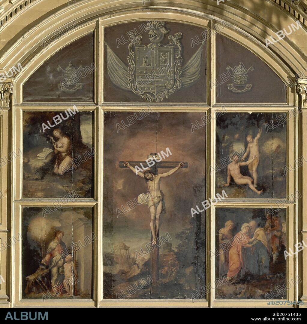 PEDRO CAMPAÑA (1503-1580) PEETER KEMPENEER. RETABLO DE LA CRUCIFIXION DE CRISTO - SIGLO XVI - RENACIMIENTO FLAMENCO.