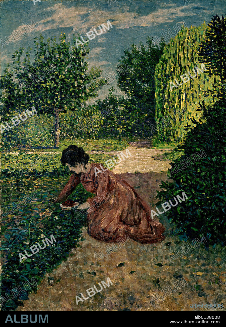DARIO DE REGOYOS VALDES. COGIENDO FRESAS (1912) OLEO/LIENZO 71*55.