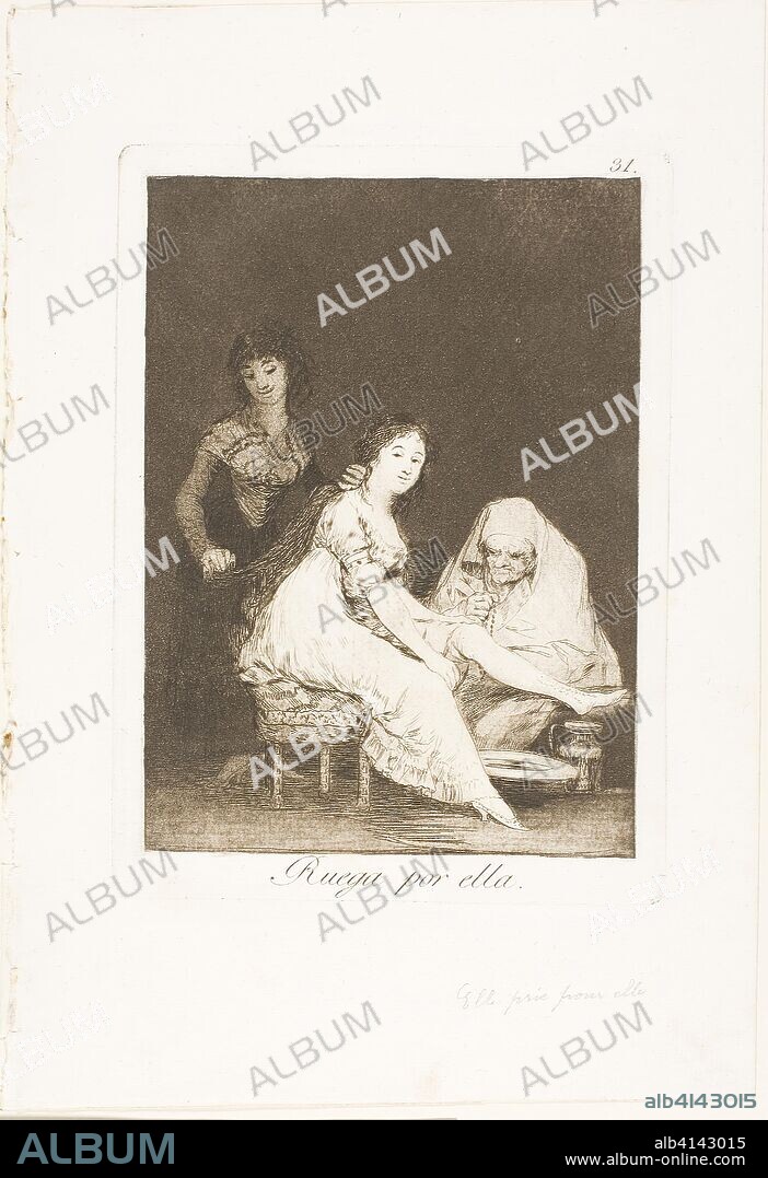 FRANCISCO DE GOYA. She Prays for Her, plate 31 from Los Caprichos. Francisco José de Goya y Lucientes; Spanish, 1746-1828. Date: 1797-1799. Dimensions: 185 x 134 mm (image); 206 x 150 mm (plate); 301 x 206 mm (sheet). Etching and aquatint on ivory laid paper. Origin: Spain.