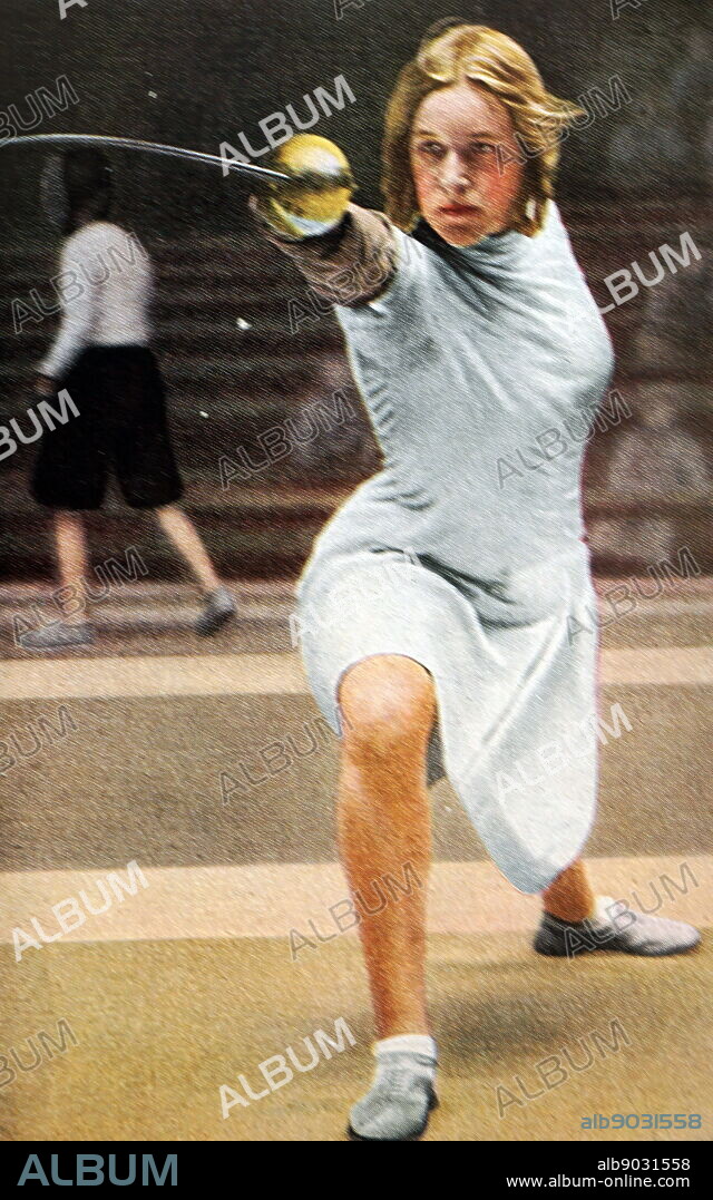 Photograph of Helene Mayer (1910 - 1953) at the 1932 Olympic games. Even though Mayer was part Jewish she completed in the 1936 Olympics for Nazi Germany.