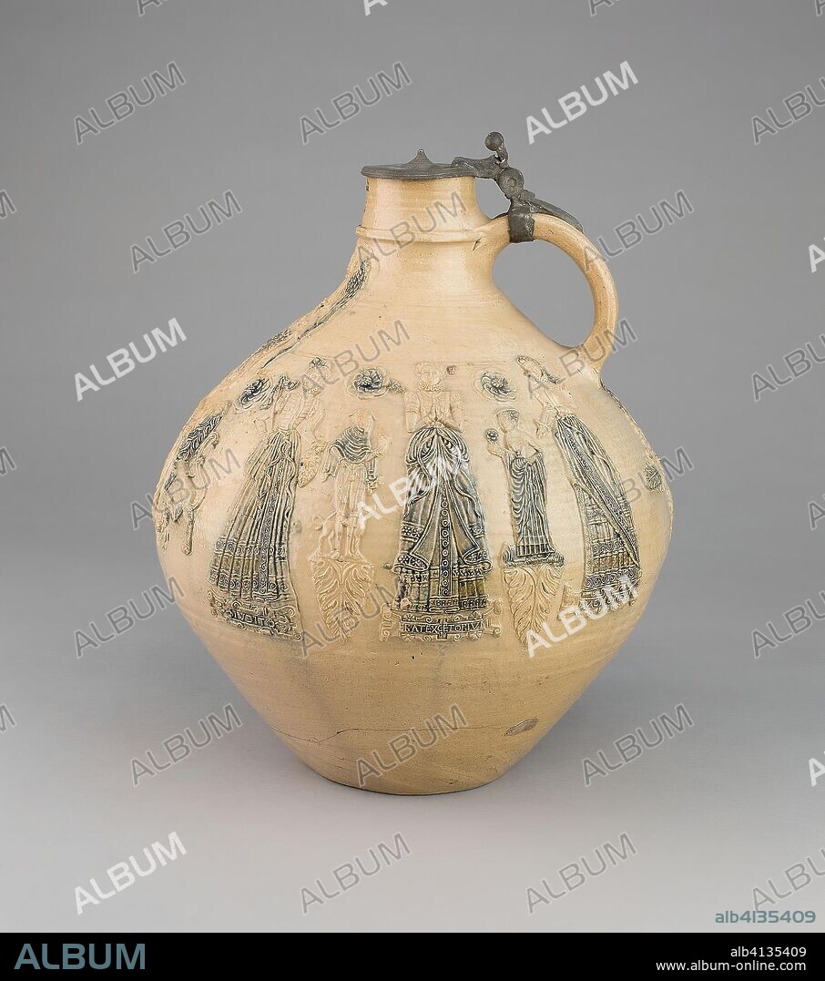 ANNO KNÜTGEN. Water Jug with Arms of Jülich-Cleves-Berg. Workshop of Anno Knütgen; (German, active 1564-83). Date: 1574. Dimensions: 34.6 × 30.5 cm (13 5/8 × 12 in.). Salt-glazed stoneware and pewter. Origin: Germany.