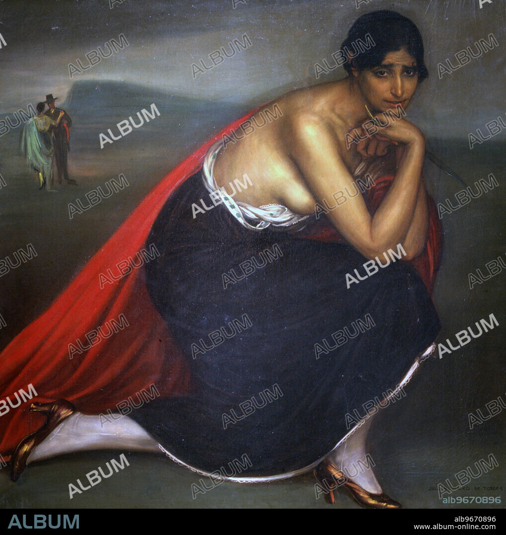 JULIO ROMERO DE TORRES. ROMERO DE TORRES , JULIO. PINTOR ESPAÑOL . CORDOBA 1874 - 1930. " LOS CELOS " OLEO 1885. MUSEO BELLAS ARTES . BUENOS AIRES.