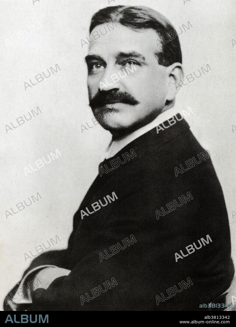 Lyman Frank Baum (1856-1919) was an American author of children's books, best known for writing The Wonderful Wizard of Oz. He wrote thirteen novel sequels, nine other fantasy novels, and a host of other works and made numerous attempts to bring his works to the stage and screen. His works predicted such century-later commonplaces as television, laptop computers and wireless telephones. Baum made use of several pseudonyms for some of his other, non-Oz books. On May 5, 1919, Baum suffered from a stroke. He died quietly the next day, nine days short of his 63rd birthday. Photograph circa 1905.
