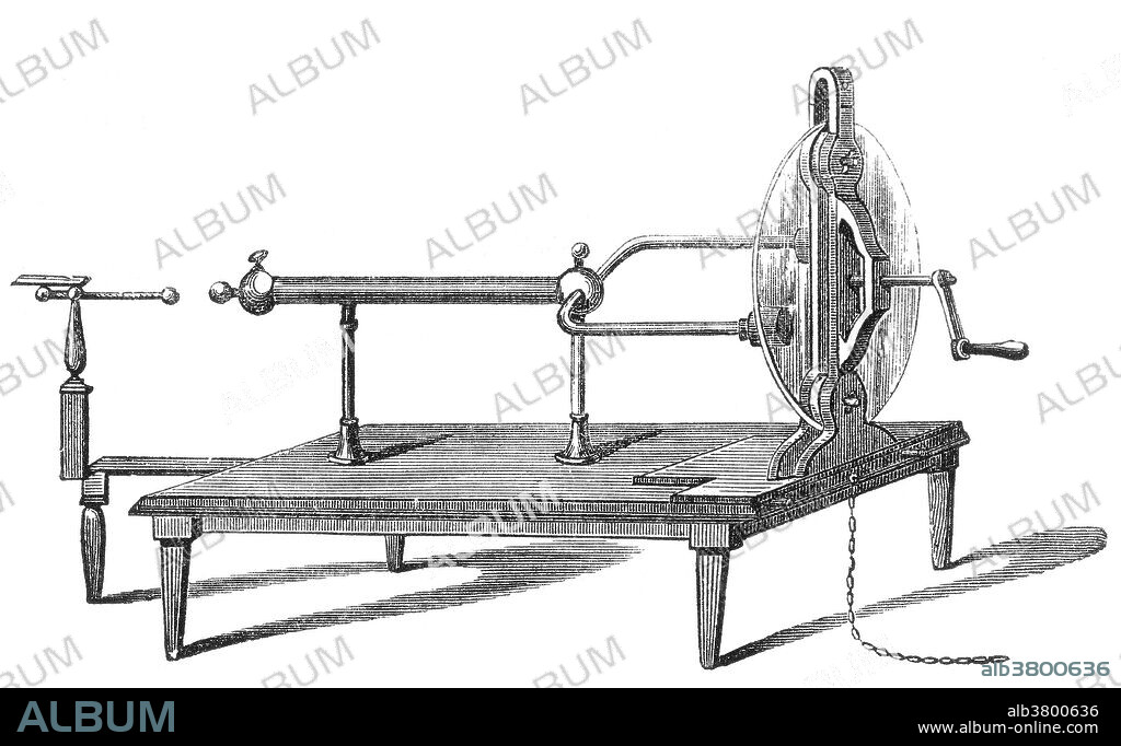 An electrostatic generator, or electrostatic machine, is an electromechanical generator that produces static electricity, or electricity at high voltage and low continuous current. By the end of the 17th Century, researchers had developed practical means of generating electricity by friction, but the development of electrostatic machines did not begin in earnest until the 18th century, when they became fundamental instruments in the studies about the new science of electricity. Jesse Ramsden (October 6, 1735 - November 5, 1800) was an English mathematician and instrument maker. In 1768, he constructed a widely used version of a plate electrical generator. He died in 1800 at the age of 65.