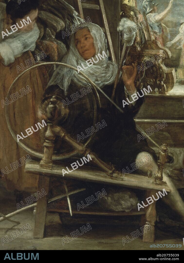 DIEGO VELAZQUEZ (1599-1660). LAS HILANDERAS O LA FABULA DE ARACNE - DETALLE DE LA RUECA - HACIA 1657 - O/L - NP 1173 - BARROCO ESPAÑOL - CONJUNTO 755.