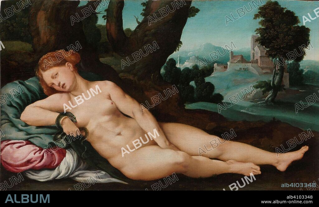 JAN VAN SCOREL (ATTRIBUTED TO). The Dying Cleopatra. Dating: c. 1520 - c. 1524. Measurements: support: h 36.3 cm × w 61.3 cm; frame: h 51.5 cm × w 75.5 cm × t 7 cm.