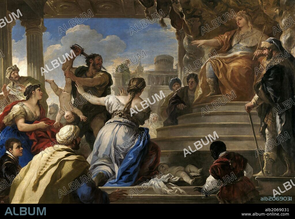 Luca Giordano / 'El juicio de Salomón', 1694-1695, Escuela Italiana, Óleo sobre Lienzo, 250 cm x 360 cm, P03178.