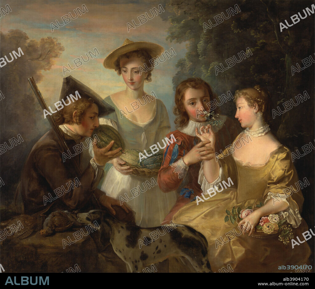 PHILIPPE MERCIER. The Sense of Smell. Date/Period: 1744 to 1747. Painting. Oil on canvas. Height: 1,321 mm (52 in); Width: 1,537 mm (60.51 in).