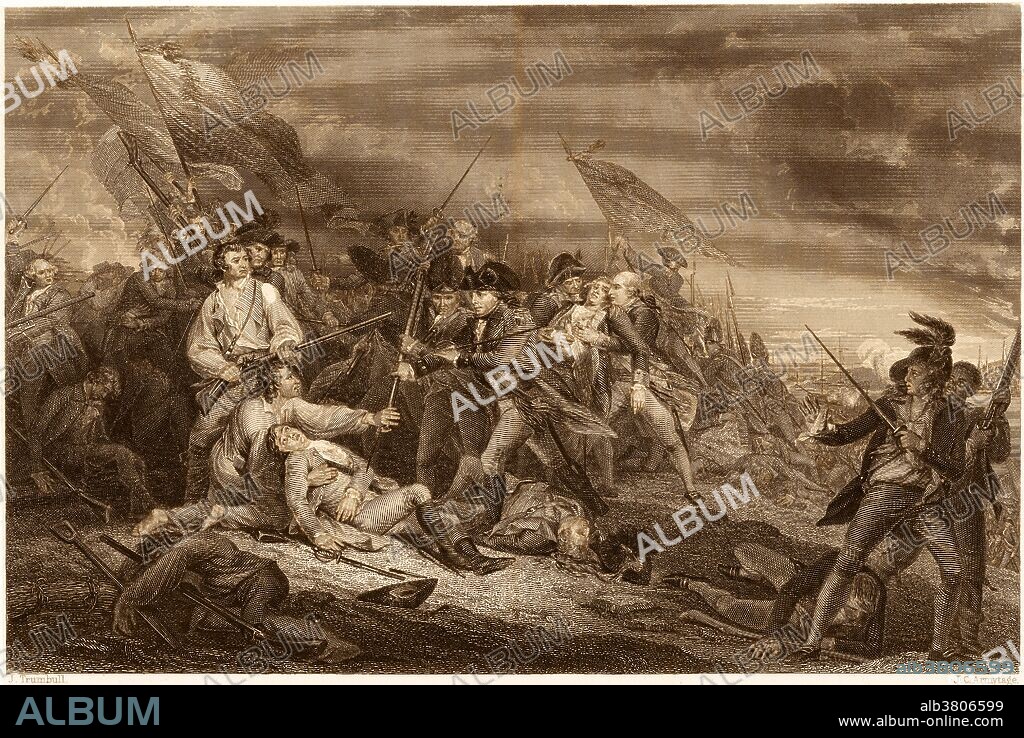 The Battle of Bunker Hill was a battle fought on June 17, 1775, during the Siege of Boston in the early stages of the American Revolutionary War. The battle is named for Bunker Hill, which was peripherally involved in the battle, and was the original objective of both the colonial and British troops, though the vast majority of combat took place on the adjacent Breed's Hill. While the result was a victory for the British, the massive losses they encumbered discouraged them from any further sorties against the siege lines; 226 men were killed with over 800 wounded, including a large number of officers. The battle at the time was considered to be a colonial defeat; however, the losses suffered by the British troops gave encouragement to the colonies and became a symbol of American revolutionary zeal. Joseph Warren (1741-1775) was a patriotic American doctor and soldier who sent Paul Revere on his midnight ride to warn of the British raids. An engraving of the Battle of Bunker Hill by J.G. Von Muller, after the painting by John Trumbull. The original painting's full title is The Death of General Warren at the Battle of Bunker Hill.