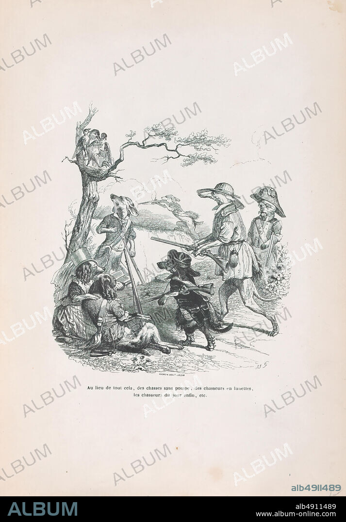 J. J. Grandville, 'Instead of all this, ' from Scenes from the Private and Public Life of Animals, Scenes de la Vie Privèe et Publique des Animaux, J. J. Grandville (French, Nancy 18031847 Vanves), Andrew, Best, Leloir (French), Honoré de Balzac (French, Tours 17991850 Paris), ca. 183747, Wood engraving, Sheet: 10 5/16 × 7 3/16 in. (26.2 × 18.2 cm), Prints.