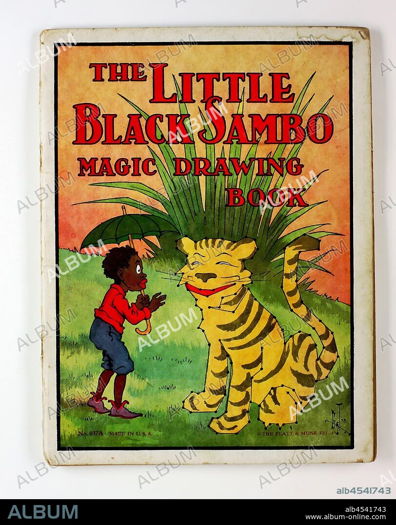 Drawing Book - Little Black Sambo, Platt & Munk Co., New York, USA, 1928, Drawing book entitled The Little Black Sambo Magic Drawing Book' published by Platt & Munk Co., New York, United States, cover illustration dated 1928. It consists of a story and black and white incomplete illustrations for children to both join the dots and colour in to complete the pictures (some illustrations have been completed). The Story of Little Black Sambo is a children's book written.