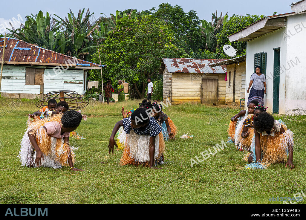 Children practising a traditional dance, Ciudad de la Paz, Rio Muni, Equatorial Guinea, Africa.