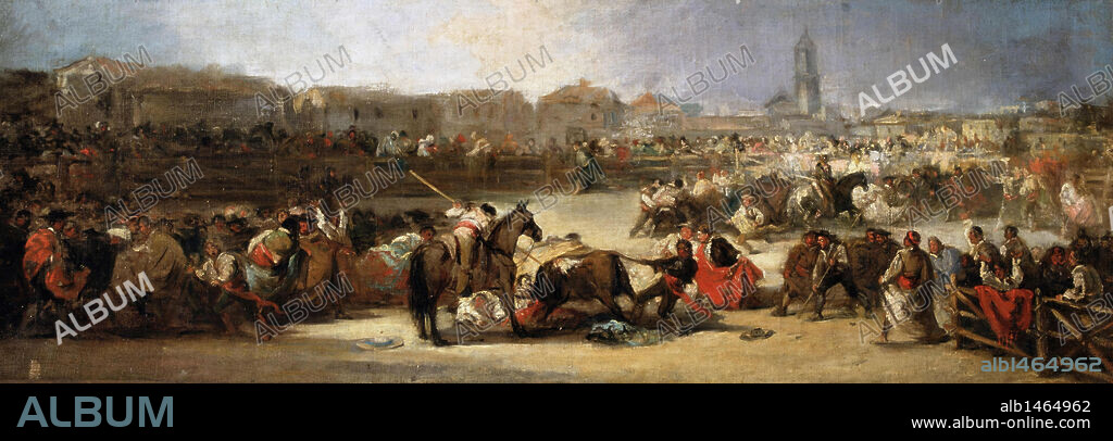 EUGENIO LUCAS VELAZQUEZ. Lucas Velazquez, Eugenio (1824-1870). Spanish painter. Bullfight in a Village (c.1860). Museum of Fine Arts. Buenos Aires. Argentina.