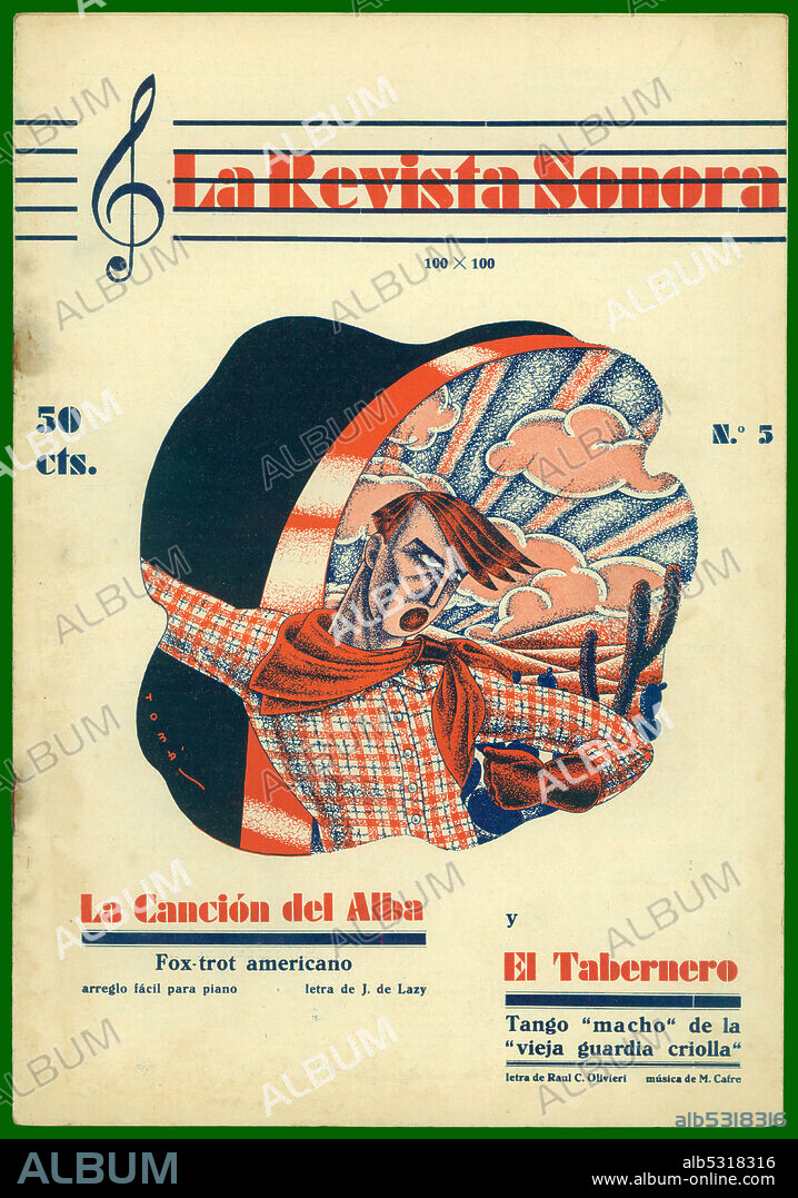 Cuaderno musical La Revista Sonora, con las partituras del fox trot La Canción del Alba, de M. Ager, y El tango El Tabernero, de M. Cafre. Barcelona, años 1930.