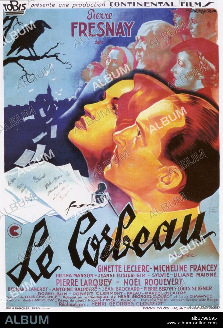 Poster of THE RAVEN, 1943 (LE CORBEAU), directed by HENRI-GEORGES CLOUZOT. Copyright CONTINENTAL.