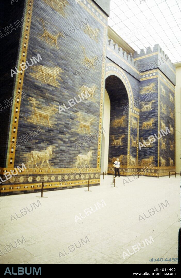 Ishtar Gate, Babylon, 575 BC, (c20th century). The Ishtar Gate was the eighth gate to the inner city of Babylon. It was constructed in about 575 BC by order of King Nebuchadnezzar II on the north side of the city. Excavated in the early 20th century, a reconstruction using original bricks was completed in the 1930s is now in the Pergamon Museum, Berlin.