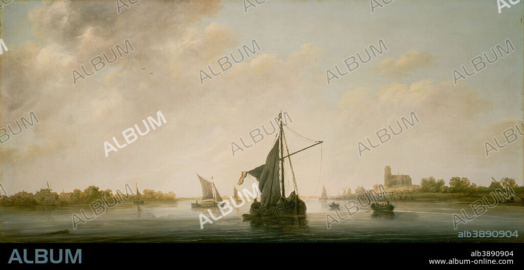 AELBERT CUYP. A View of the Maas at Dordrecht. Date/Period: Ca. 1645 - 1646. Painting. Oil on panel. Height: 502 mm (19.76 in); Width: 1,073 mm (42.24 in).