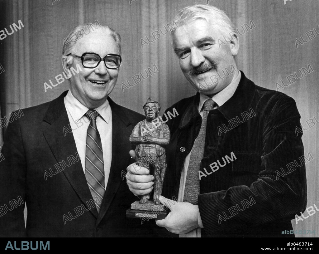 Alfredsson Hans författare skådespelare. fick KvP:s Edvard-statyett 1984. Thörn Thure konstnär t.v.. Edvard Persson. KvP. Kvällsposten. (c) Ronny Johansson / Sydsvenskan / IBL.