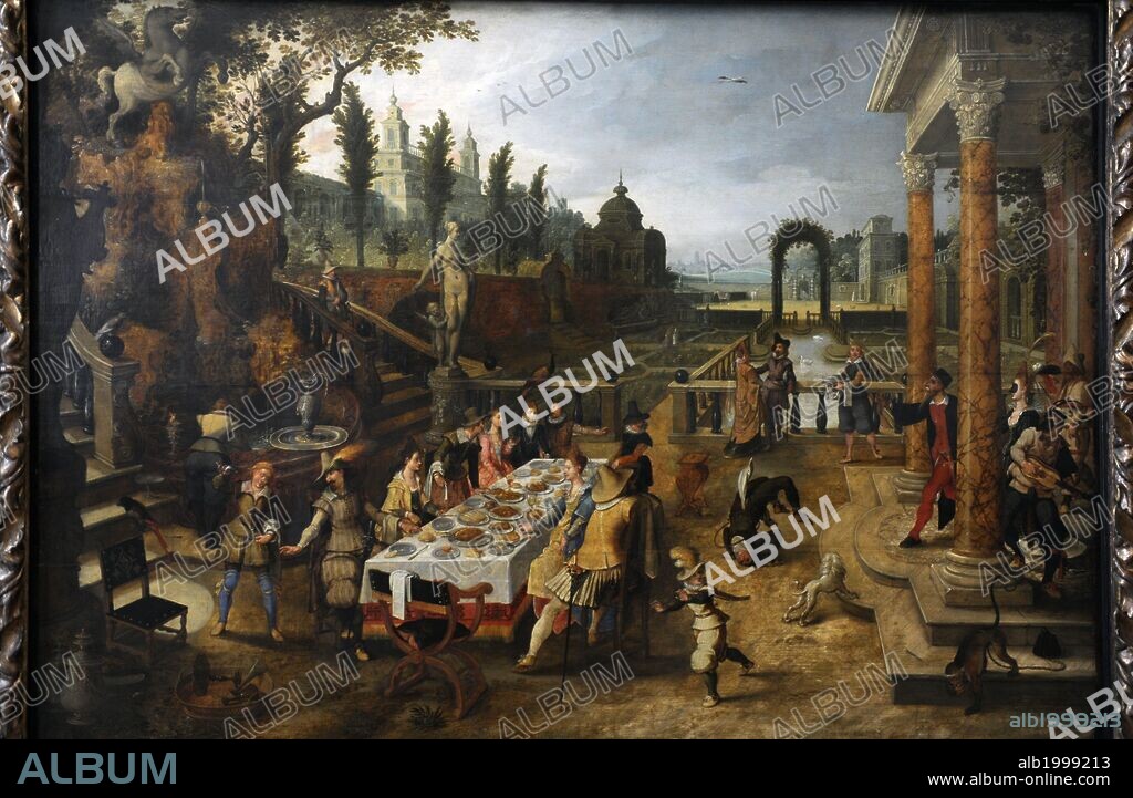 ARTE BARROCO. FLANDES. Sebastian Vrancx también conocido como Sebastian Vranckx (Amberes,1573-Amberes, 1647). Pintor barroco flamenco, especializado en la representación de batallas. "Banquete al aire libre". Museo de Bellas Artes. Budapest. Hungría. Europa.