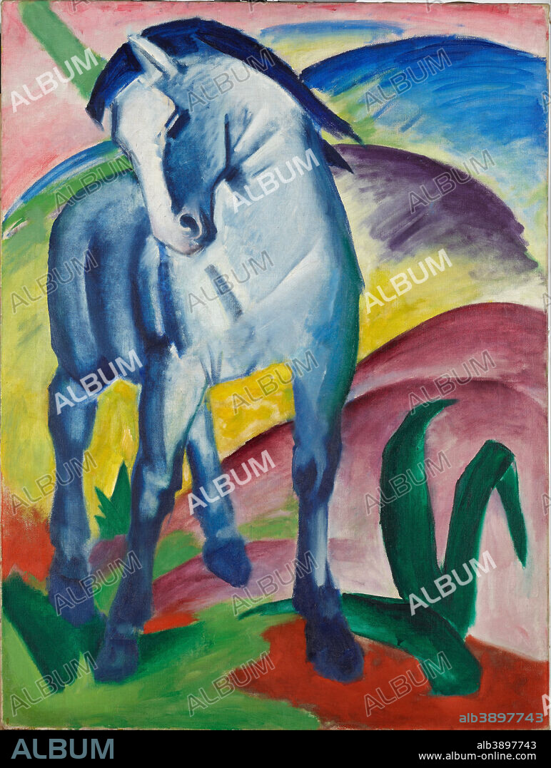 FRANZ MARC. Blaues Pferd I. Date/Period: 1911. Painting. Oil on canvas. Height: 112 cm (44 in); Width: 84.5 cm (33.2 in).