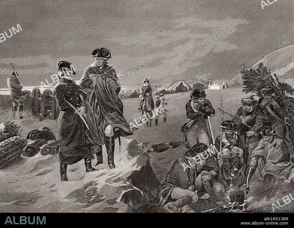 George Washington 1732 to 1799 and Lafayette at Valley Forge After Alonzo Chappel from Life and Times of Washington Volume 1 published 1857.