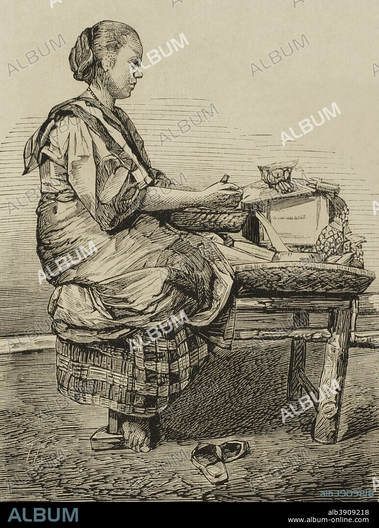 Philippines. Tagalog woman elaborating cigars. Engraving. La ilustracion Espa–ola y Americana. January 30, 1876.