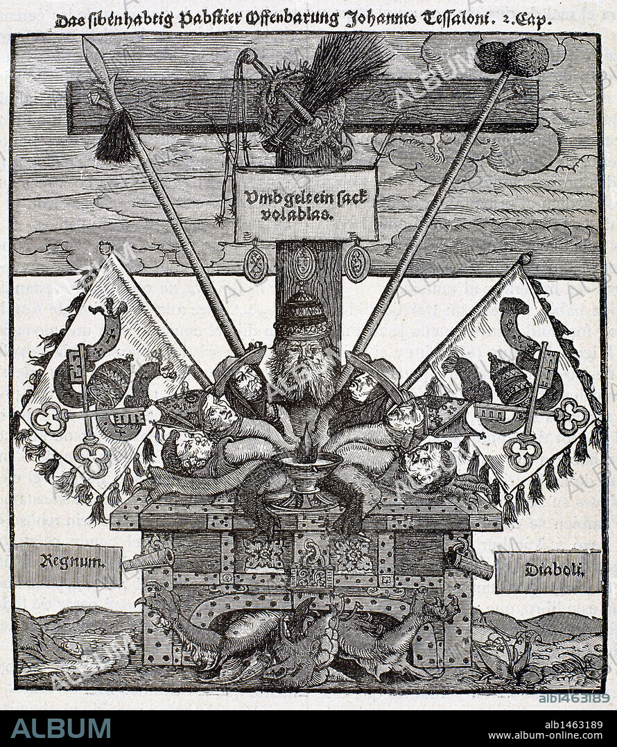 REFORMA PROTESTANTE (S. XVI). ALEMANIA. Facsímil del grabado correspondiente a un impreso satírico luterano, satirizando contra "LA VENTA DE INDULGENCIAS" por parte del papado.