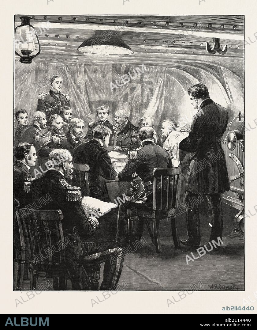 NAVAL COURT-MARTIAL ON BOARD H.M.S. SWIFTSURE, DEVONPORT, ON THE STRANDING OF H.M.S. HOWE: Mr. Bousfield, Q.C.; Admiral H. Fairfax; Mr. Rickard (Judge Advocate); Admiral Sir R.M. Molyneux.
