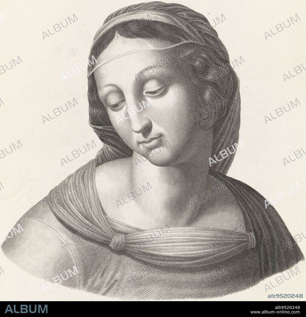 Mary, Gilles Demarteau, after Raphael, after Henri Guillaume Chatillon, 1732 - 1776, print maker: Gilles Demarteau, (mentioned on object), after: Rafaël, (mentioned on object), intermediary draughtsman: Henri Guillaume Chatillon, (mentioned on object), Paris, 1732 - 1776, paper, etching, h 464 mm × w 350 mm.