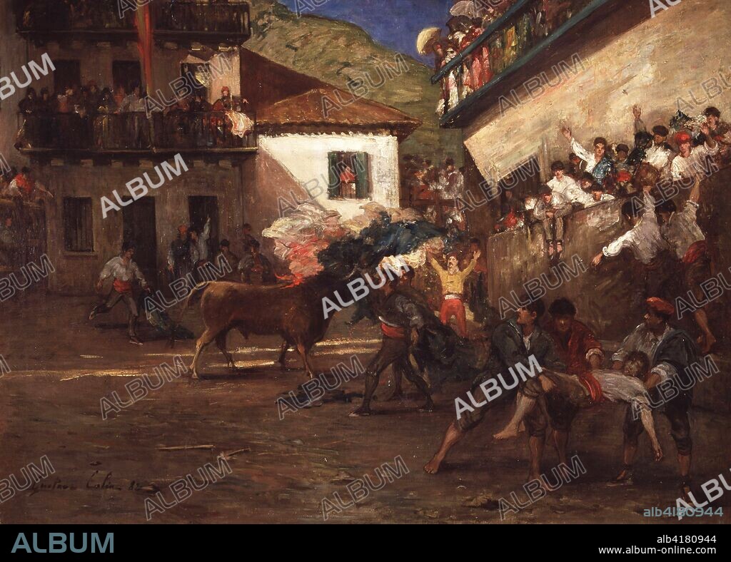 GUSTAVE-HENRI COLIN (1828-1910). COLIN, GUSTAVE PINTOR FRANCES "TOROS EN LEZO", AÑO 1882 TAUROMAQUIA MUSEO BELLAS ARTES. BILBAO.