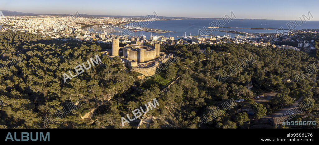 Bellver castle and the city of Palma in the background, Mallorca, Balearic Islands, Spain.