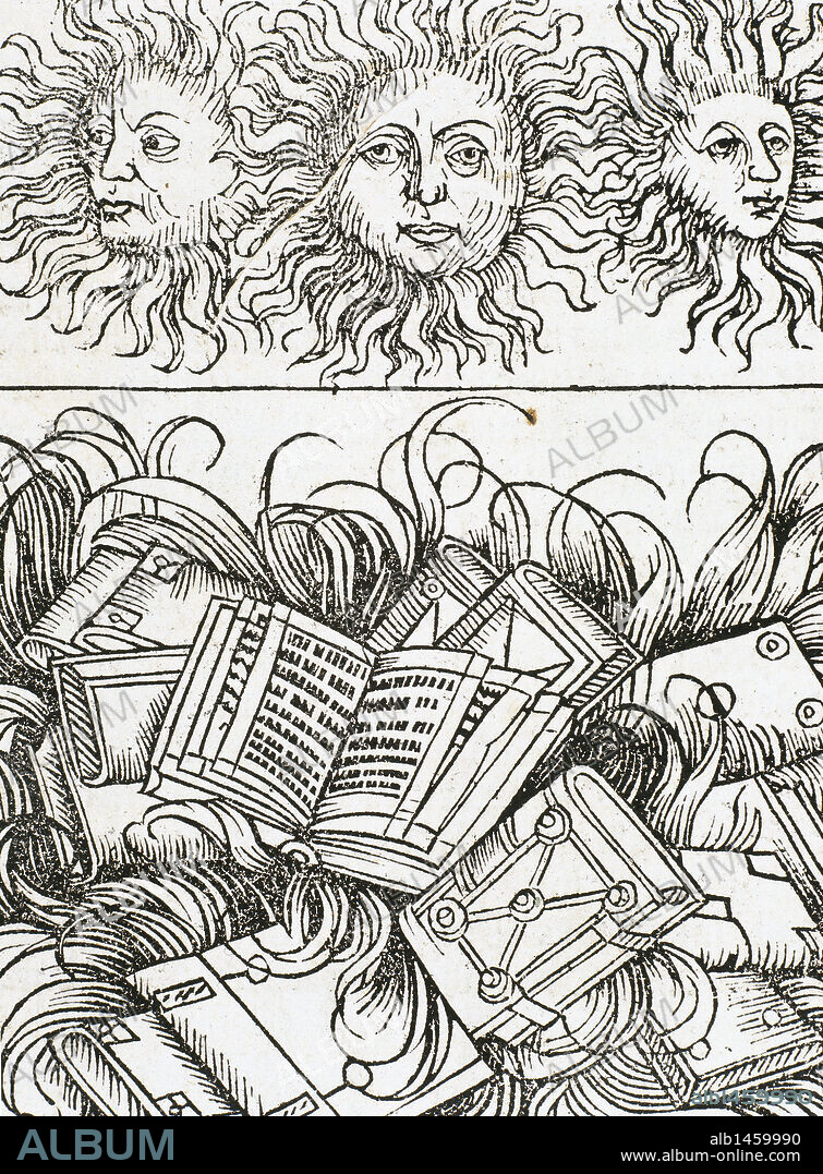 "QUEMA DE LOS LIBROS DE LA BIBLIOTECA DE ALEJANDRIA" (S. I aC). Grabado S. XVI.
