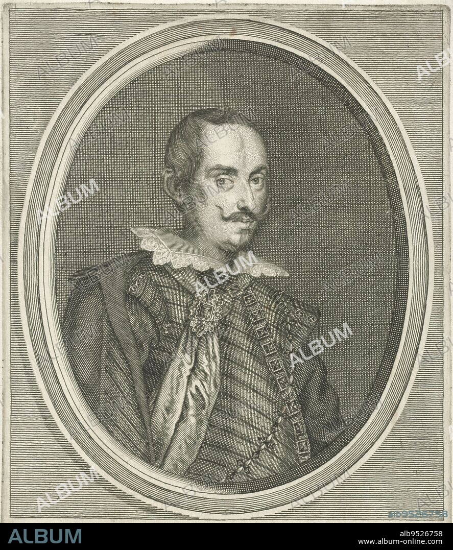 Portrait of Filippo Spinola, marquis of Balbasses. Below in the margin his title and function in Italian. Portrait of Filippo Spinola, print maker: Cornelis Meyssens, intermediary draughtsman: Adriaen van Bloemen, publisher: Giovanni Battista Hacque, (possibly), Vienna, 1670 - 1674, paper, engraving, h 239 mm × w 162 mm.