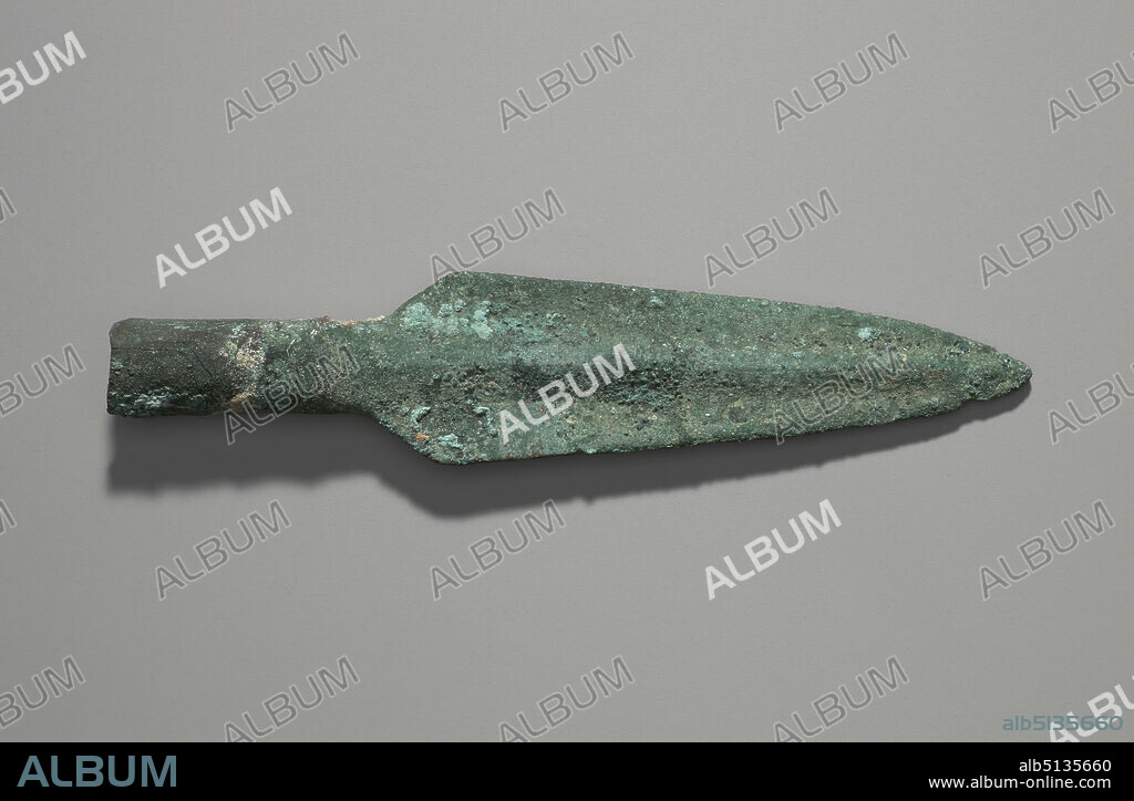 Spear point, ca. 323 B.C.A.D. 256, Bronze, 3.175 × 1.27 × 14.605 cm (1 1/4 × 1/2 × 5 3/4 in.), Yale-French Excavations at Dura-Europos, Excavated in Dura-Europos, Syria, Syrian, Dura-Europos, Greco-Roman or Parthian, Arms and Armor.